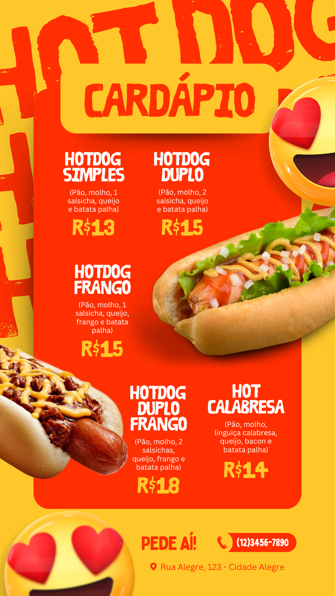 Instagram Story Cardápio de Hot Dog Branco, Vermelho e Amarelo