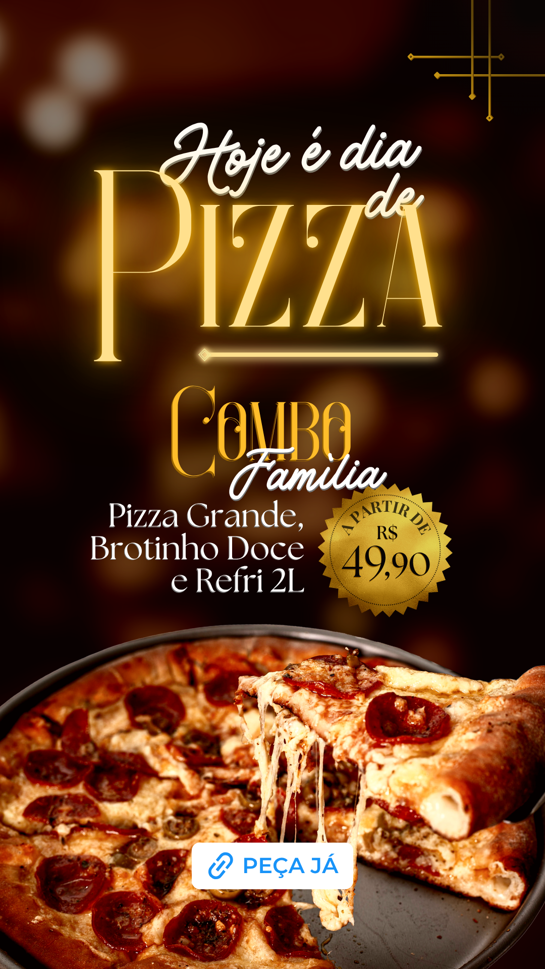 Story do Instagram Anúncio Pizza Combo Família Gastronômico Marrom